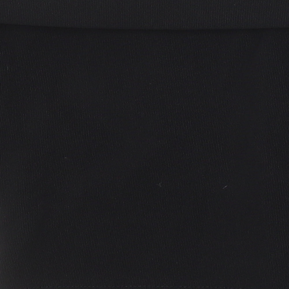 Brand and care label for ASOS women’s black polyester cropped t-shirt, size UK 10, boat neck