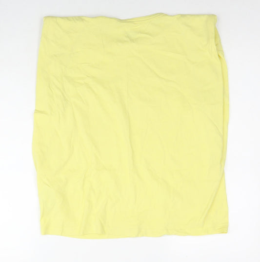 French Connection Womens Yellow Cotton Basic T-Shirt Size M Round Neck - Shoulder Pads