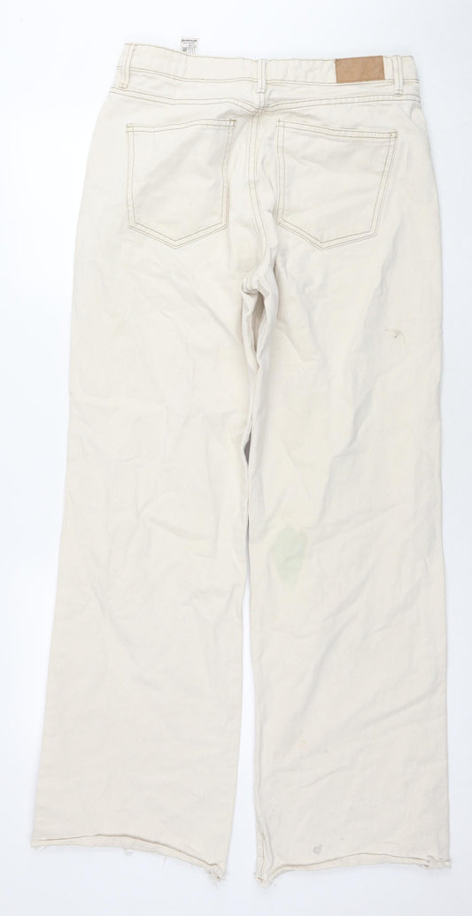Stradivarius Womens Beige Cotton Straight Jeans Size 14 L31 in Regular Zip