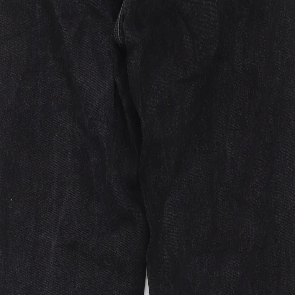 Brand and care label for Denim & Co. women’s black polyester blend bootcut jeans, size UK 30, in, 30-inch leg regular zip