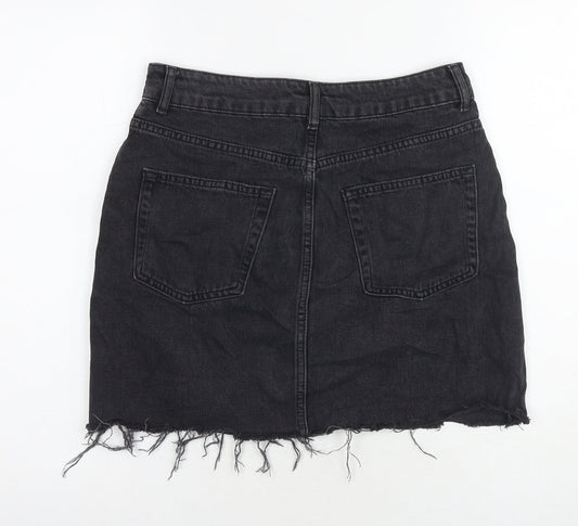 Topshop Womens Black Cotton A-Line Skirt Size 10 Zip