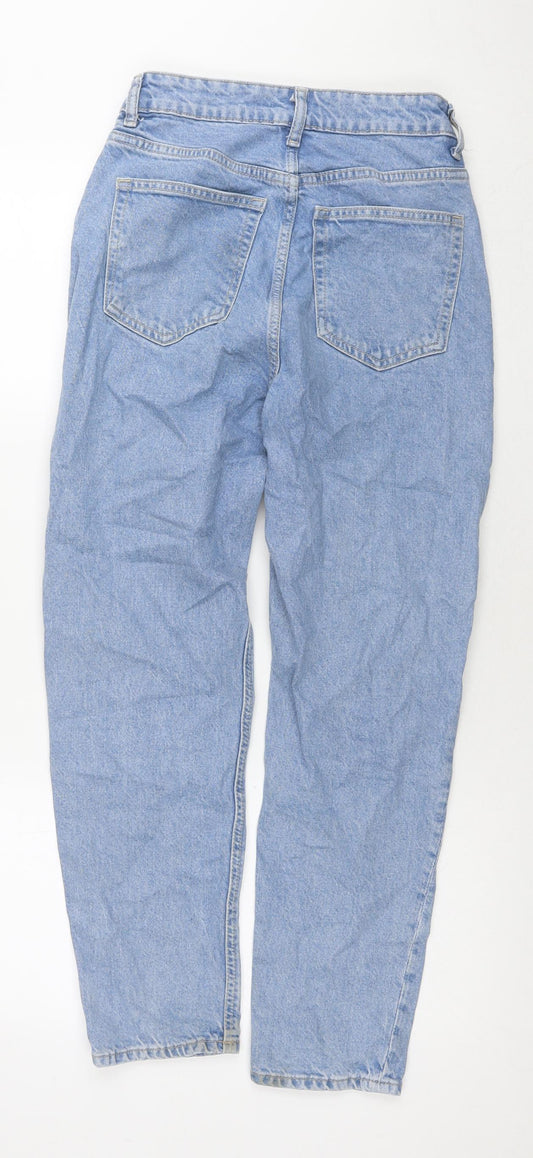 H&M Womens Blue Cotton Mom Jeans Size 8 L26 in Regular Zip