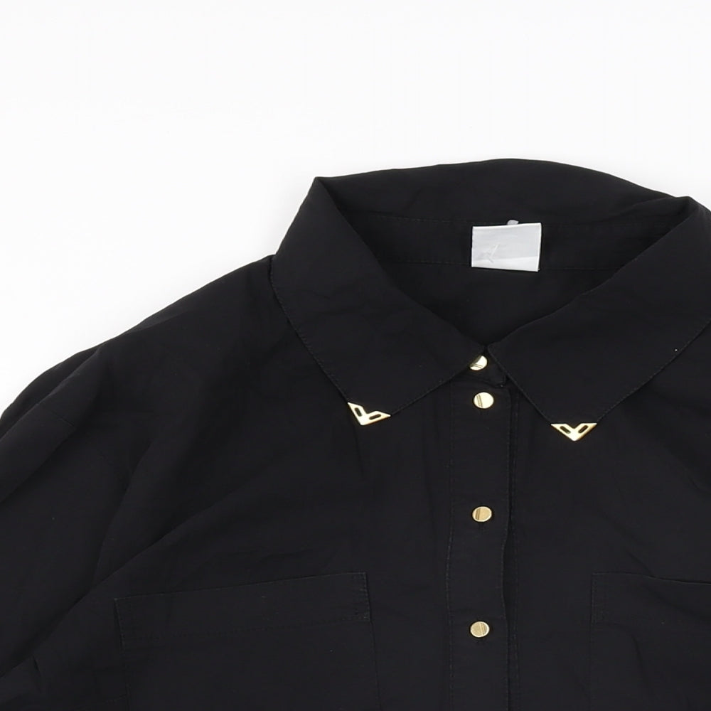 VERO MODA Womens Black Cotton Basic Button-Up Size XL Collared