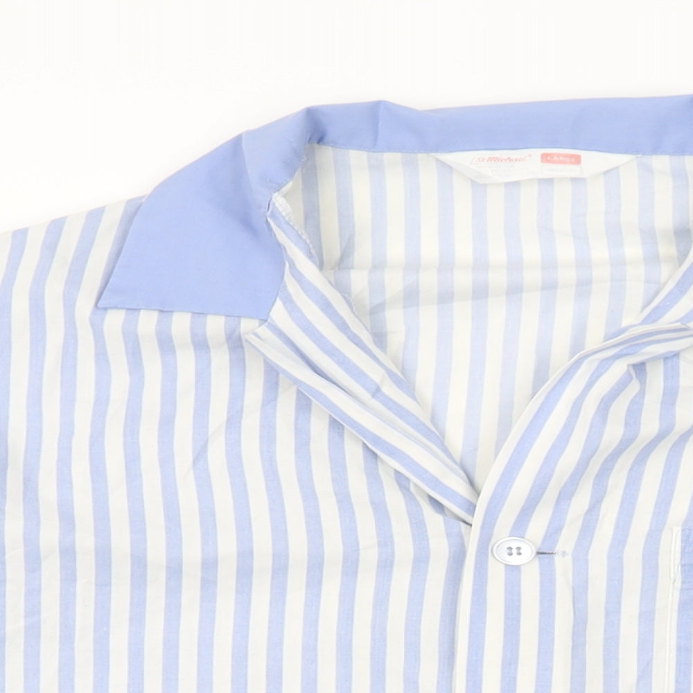 St Michael Womens White Striped Polyester Basic Button-Up Size L Collared