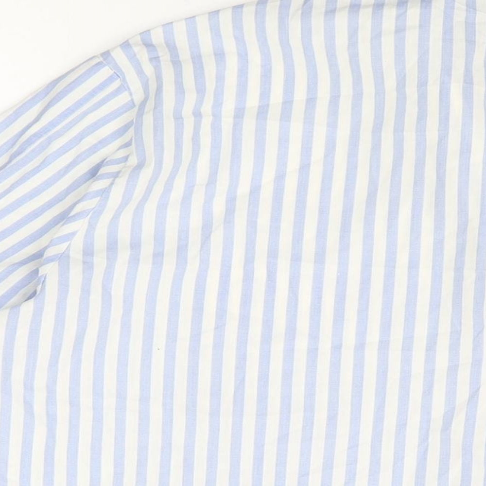 St Michael Womens White Striped Polyester Basic Button-Up Size L Collared