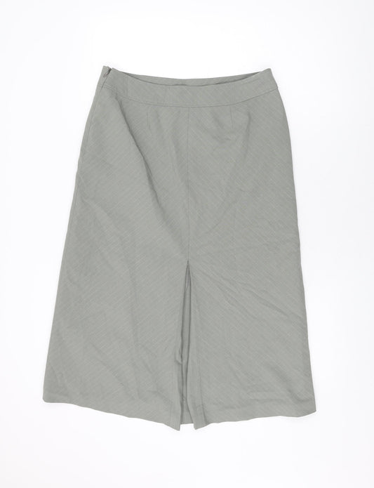 Per Una Womens Grey Striped Polyester Swing Skirt Size 14 Zip