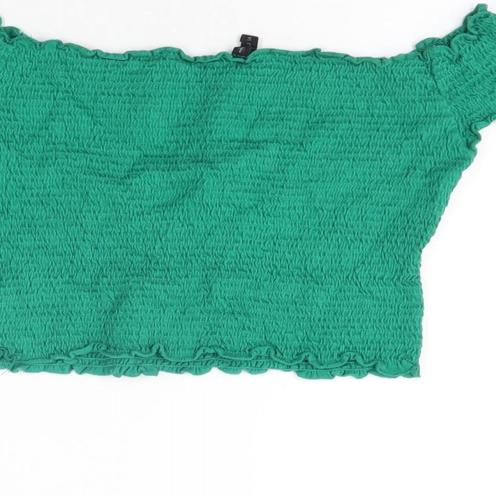 Stradivarius Womens Green Modal Cropped T-Shirt Size L Off the Shoulder