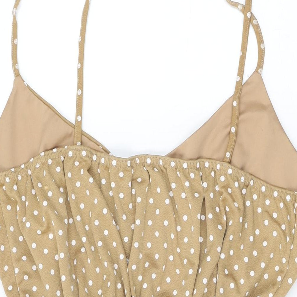 Boohoo Womens Beige Polka Dot Polyester Playsuit One-Piece Size 28 Pullover