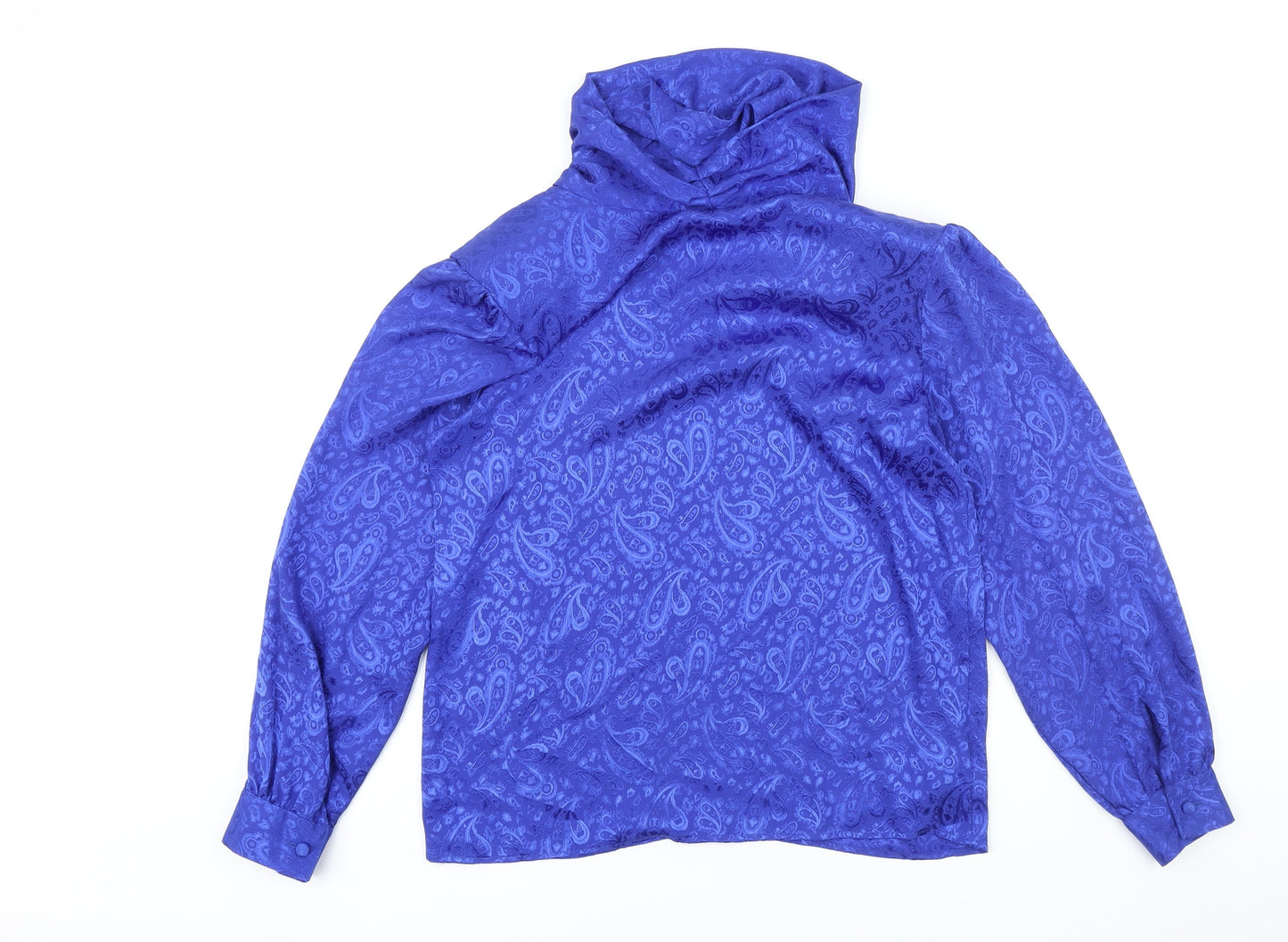 St Michael Womens Blue Polyester Basic Button-Up Size 10 Cowl Neck