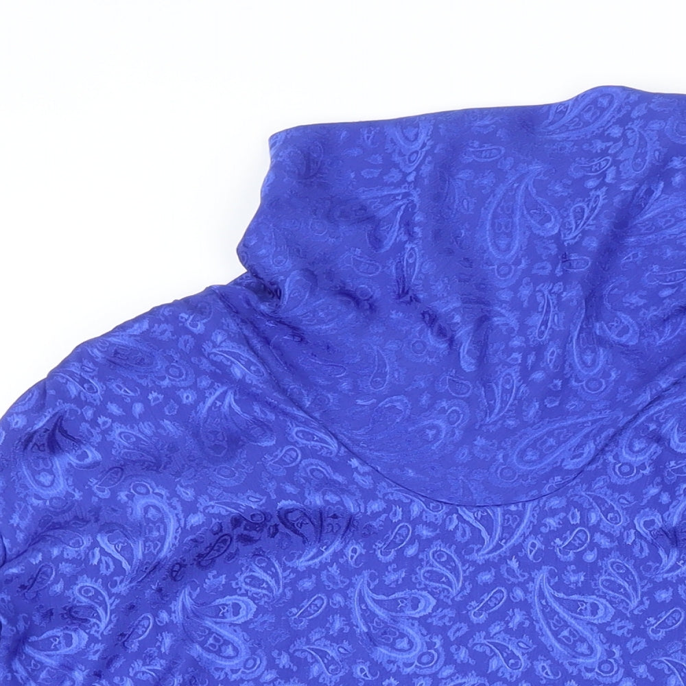 St Michael Womens Blue Polyester Basic Button-Up Size 10 Cowl Neck