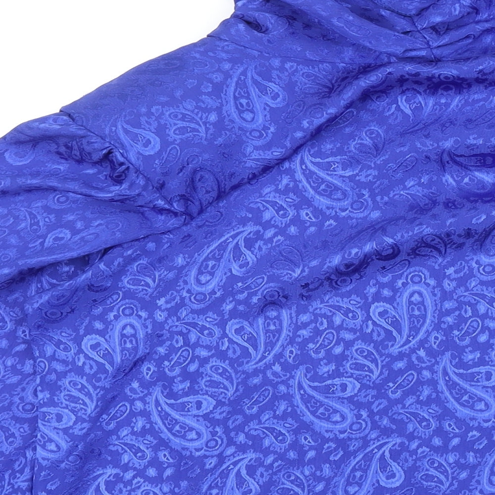 St Michael Womens Blue Polyester Basic Button-Up Size 10 Cowl Neck