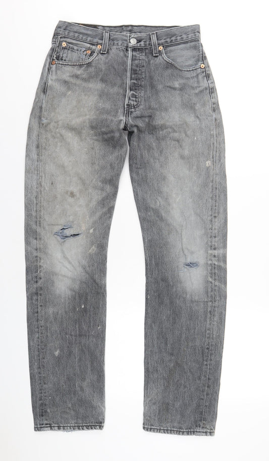Levi's Mens Grey Cotton Straight Jeans Size 30 in L32 in Regular Button