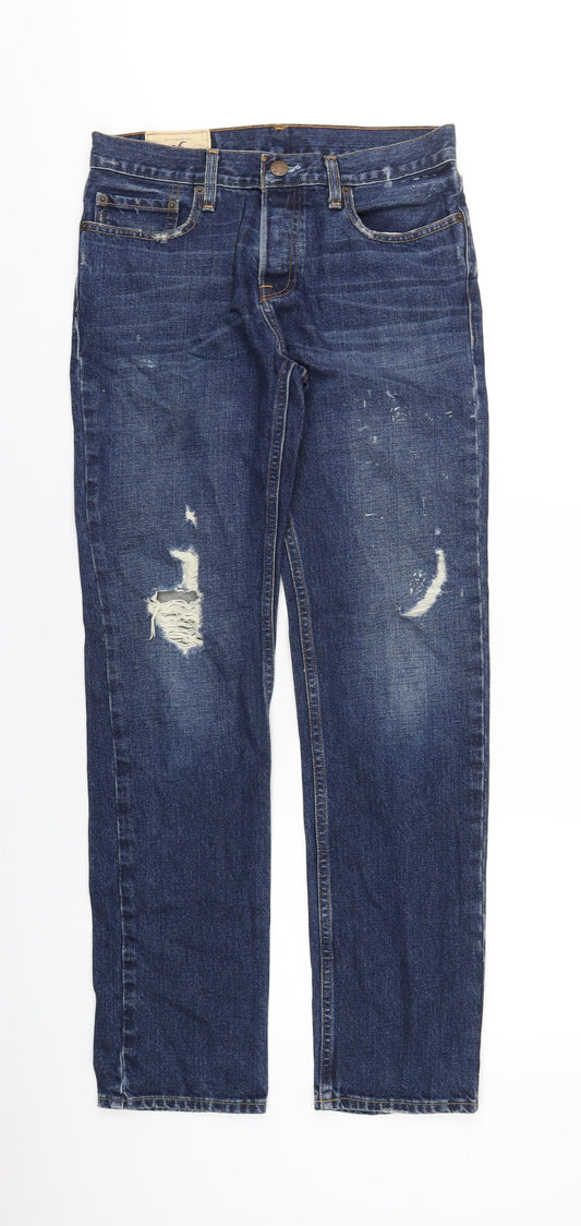 Hollister Mens Blue Cotton Straight Jeans Size 30 in L32 in Slim Zip