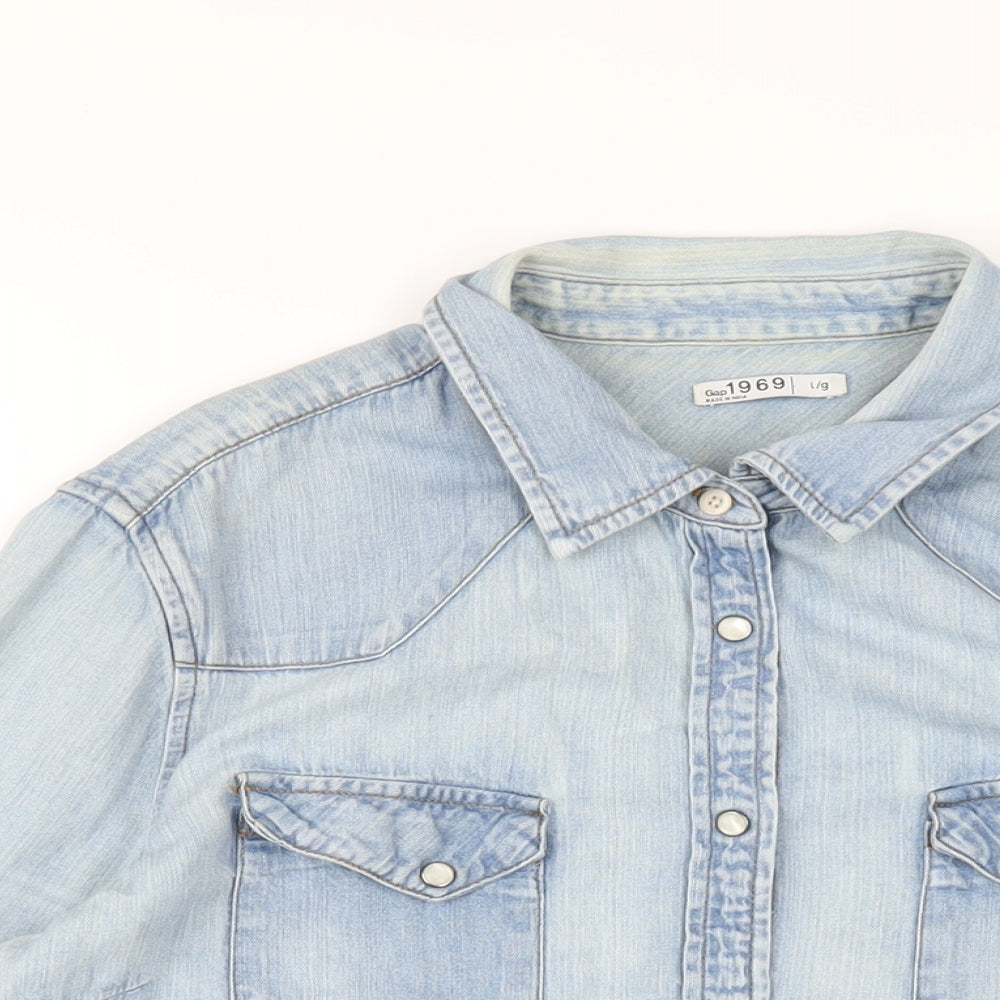Gap Womens Blue Cotton Basic Button-Up Size L Collared