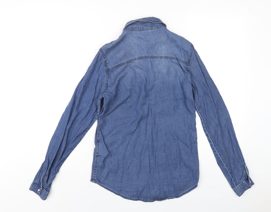 VILA Womens Blue Lyocell Basic Button-Up Size S Collared