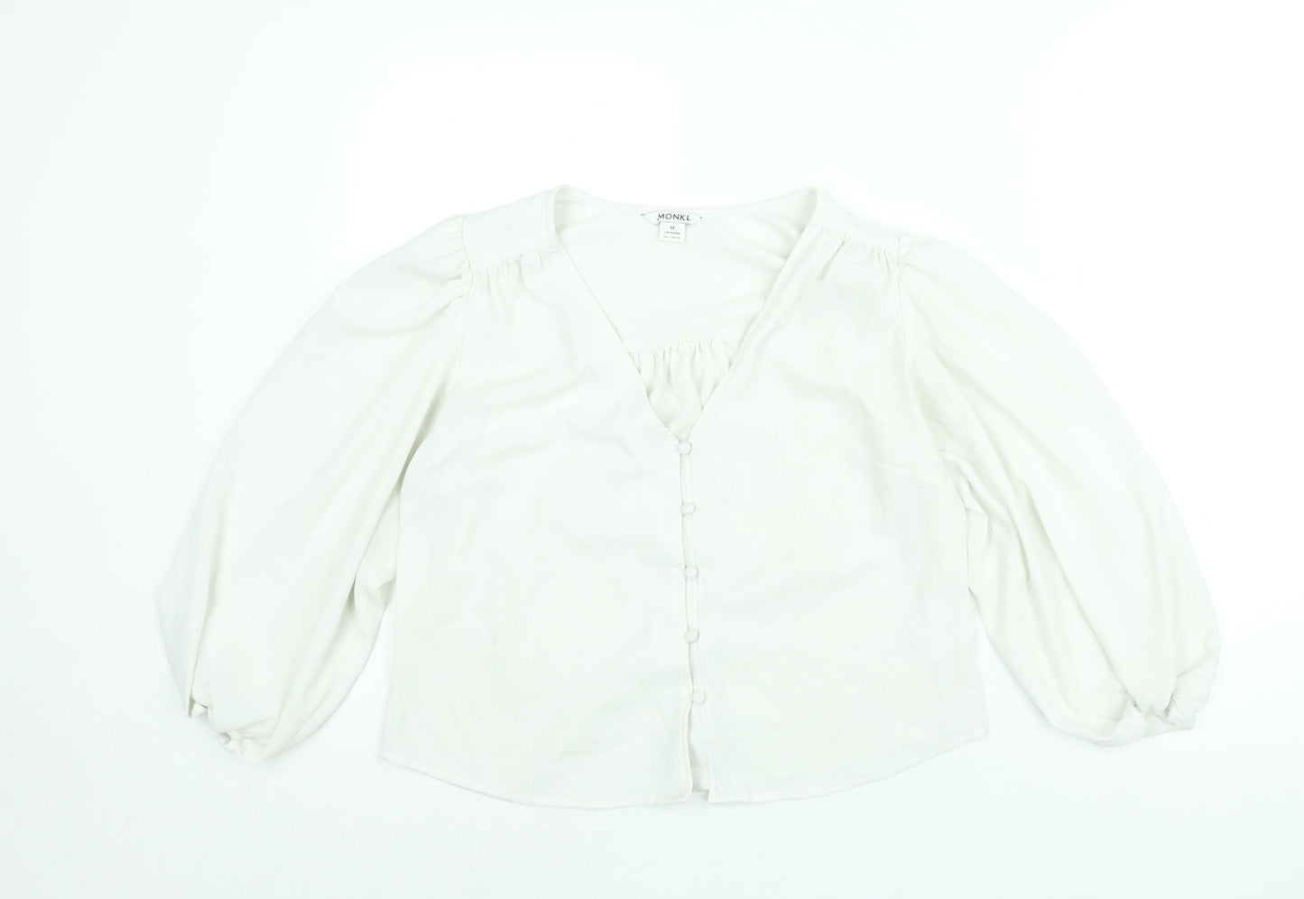Monki Womens White Polyester Basic Blouse Size M V-Neck