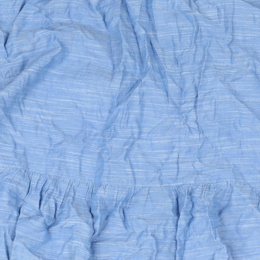 Marks and Spencer Womens Blue Cotton Shift Size M Round Neck Lace Up - Smocked Tassle