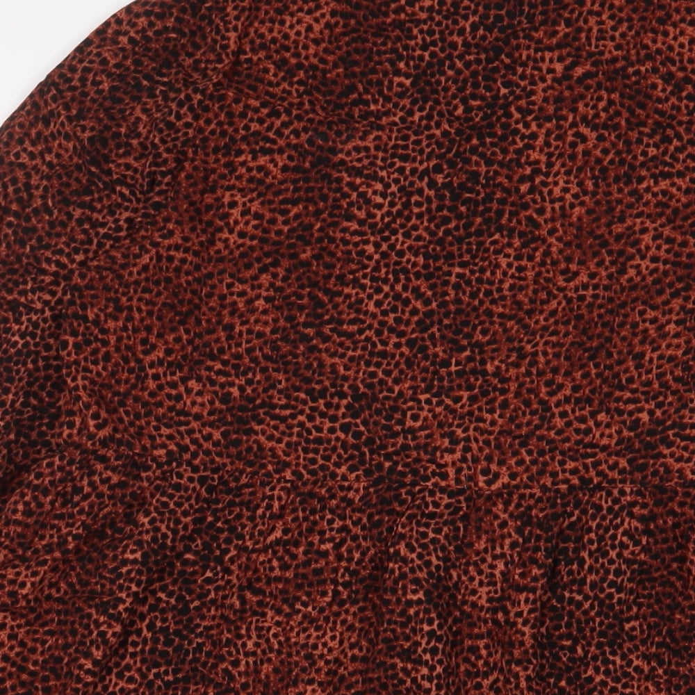 NEXT Womens Brown Animal Print Viscose A-Line Size 16 Collared Button