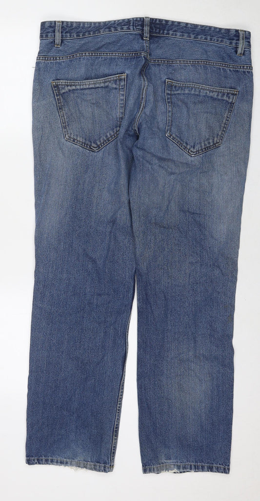ACW85 Womens Blue Cotton Straight Jeans Size 38 in L32 in Regular Zip