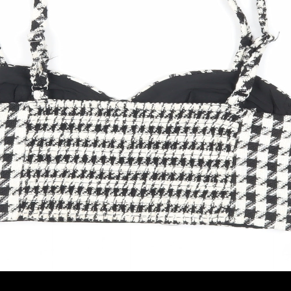 Stradivarius Womens Black Geometric Polyester Cropped Tank Size M Sweetheart - Shirred Back