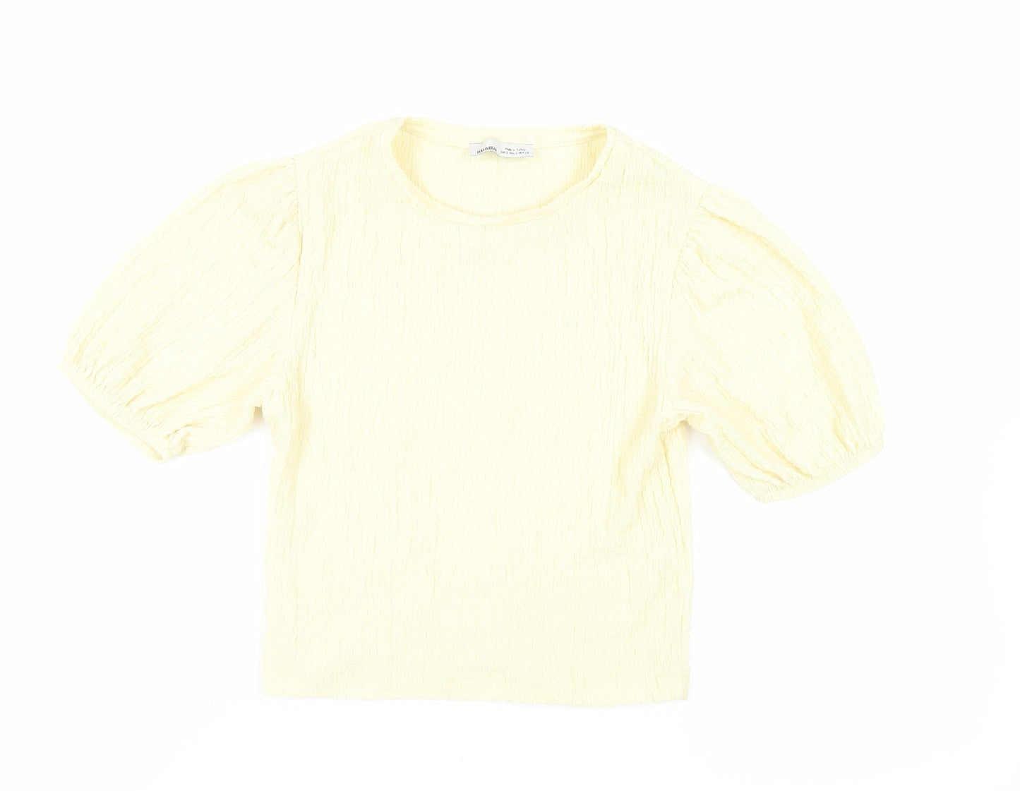 Pull&Bear Womens Yellow Polyester Basic Blouse Size S Crew Neck - Textured