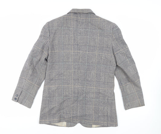 St Michael Womens Grey Plaid Jacket Blazer Size 10 Button - Vintage