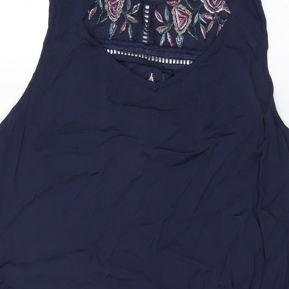 Brand and care label for Red Herring women’s blue floral viscose shift, size UK 12, round neck button