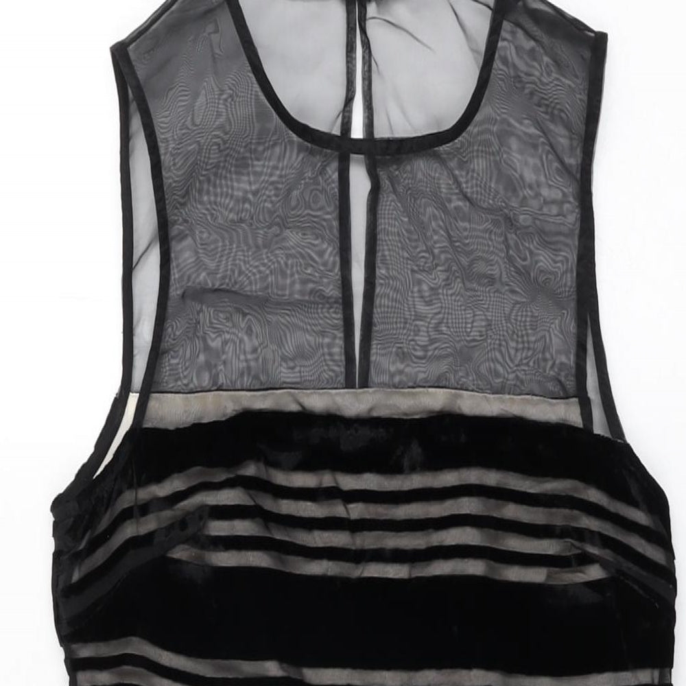 Jack Wills Womens Black Striped Viscose Skater Dress Size 6 Round Neck Zip