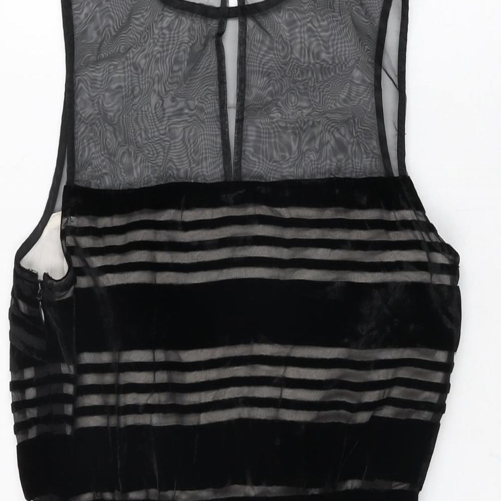 Jack Wills Womens Black Striped Viscose Skater Dress Size 6 Round Neck Zip