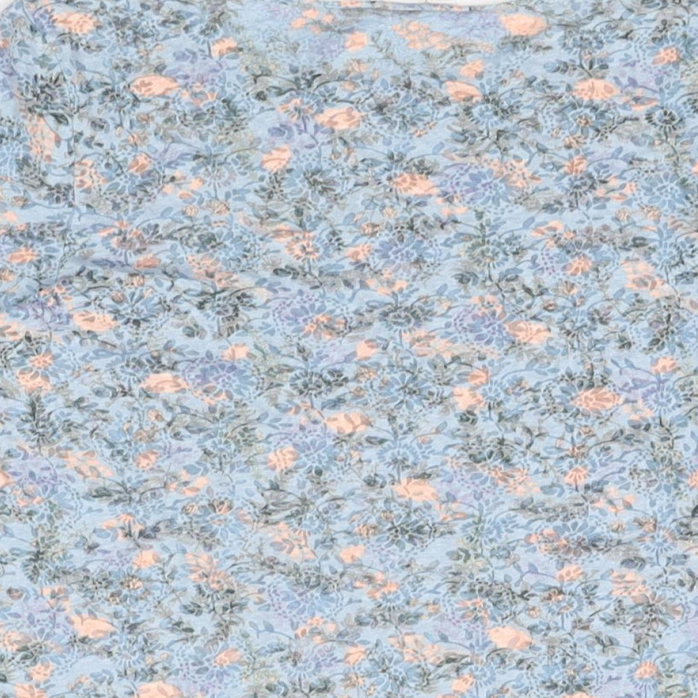 Cotton Traders Womens Blue Floral Cotton Basic T-Shirt Size 10 Round Neck