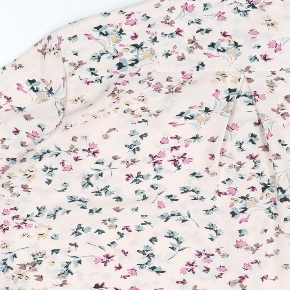 Marks and Spencer Womens Pink Floral Polyester Basic Button-Up Size 12 Collared