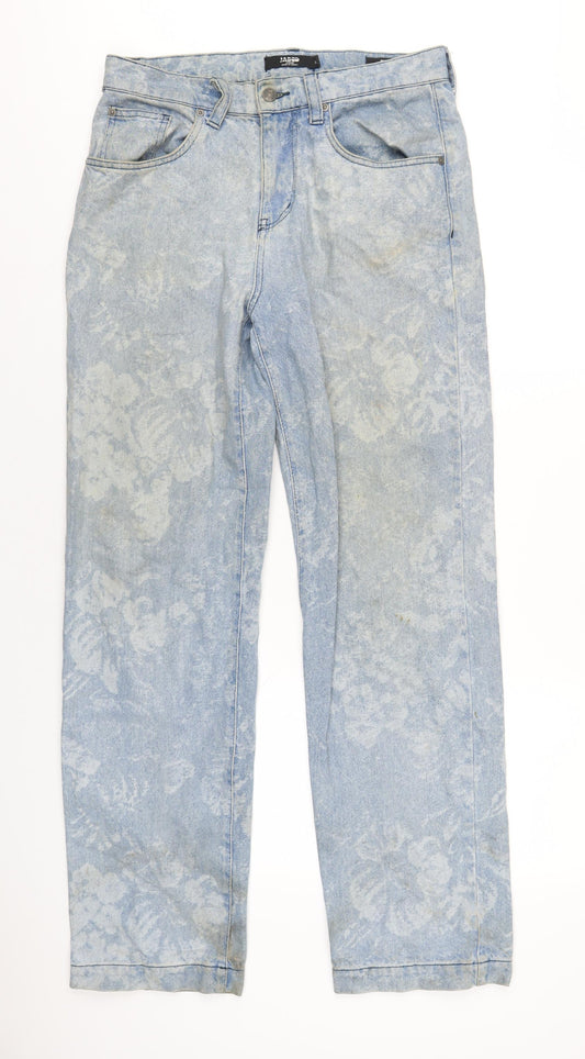 Jaded London Womens Blue Floral Cotton Straight Jeans Size 30 L32 in Regular Zip