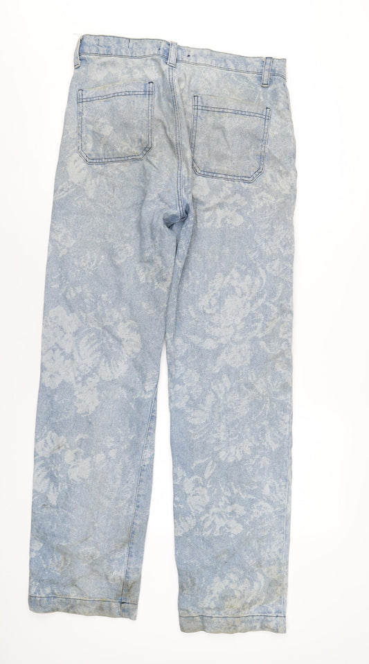 Jaded London Womens Blue Floral Cotton Straight Jeans Size 30 L32 in Regular Zip