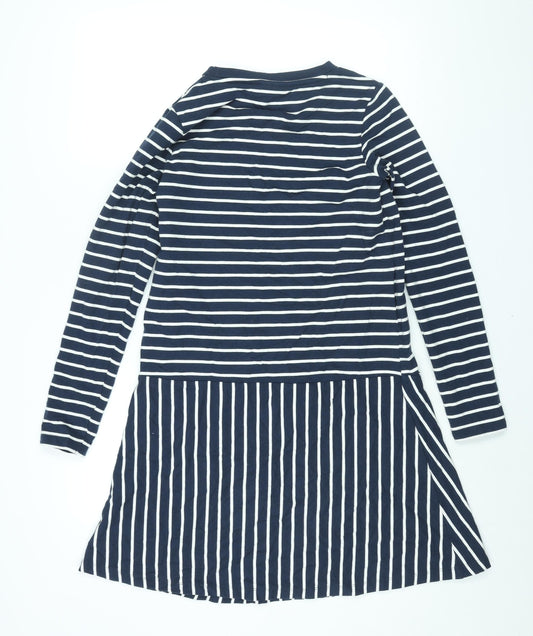 Mama-licious Womens Blue Striped Polyester Shift Size L Round Neck Pullover