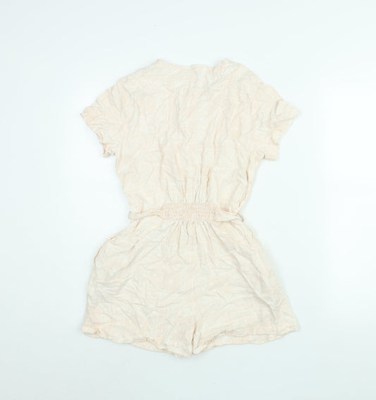 Marks and Spencer Girls Pink Geometric Viscose Playsuit One-Piece Size 12-13 Years Button - Belted