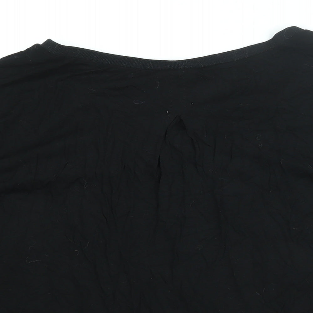 Brand and care label for Oui women’s black viscose basic blouse, size UK 16, v-neck - velour