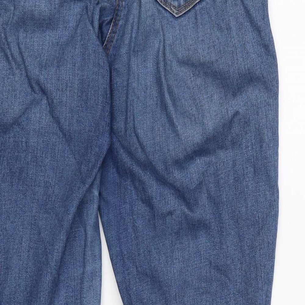 Brand and care label for Denim & Co. women’s blue cotton blend skinny jeans, size UK 10, 28-inch leg regular zip