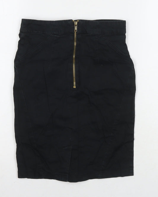 Topshop Womens Black Cotton Mini Skirt Size 6 Zip