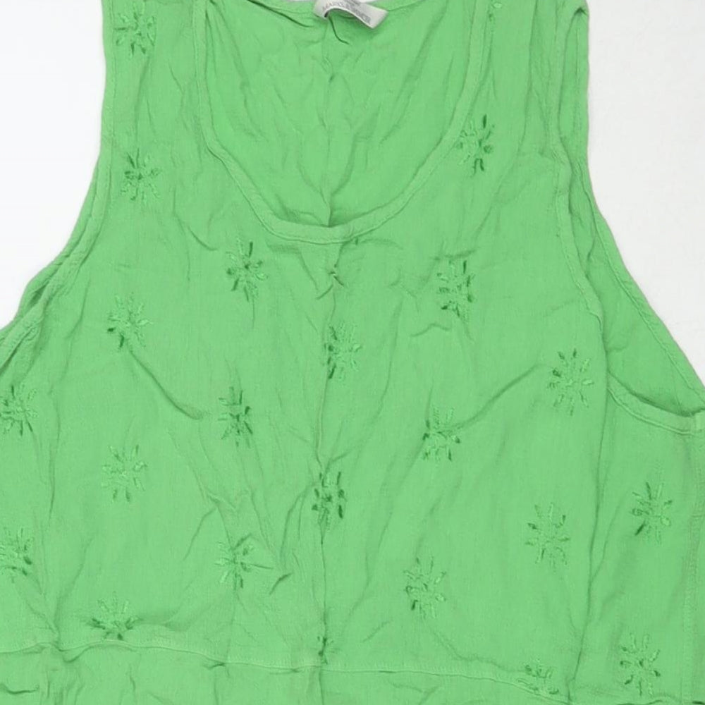 St Michael Womens Green Viscose Basic Tank Size 12 V-Neck - Size 12-14