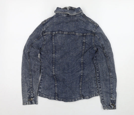 Butterfly Girls Blue Jacket Size L Button