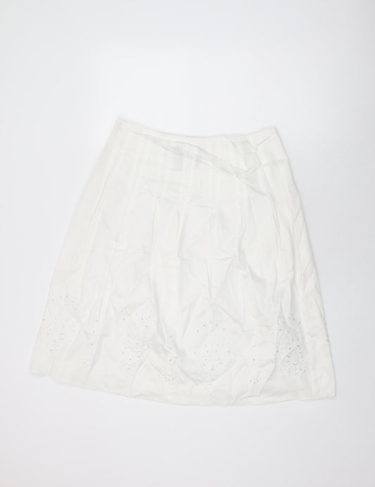 Jones New York Womens White Floral Cotton Swing Skirt Size 8 Zip