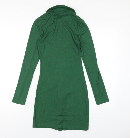 Addax Womens Green Cotton Bodycon Size S Collared Button