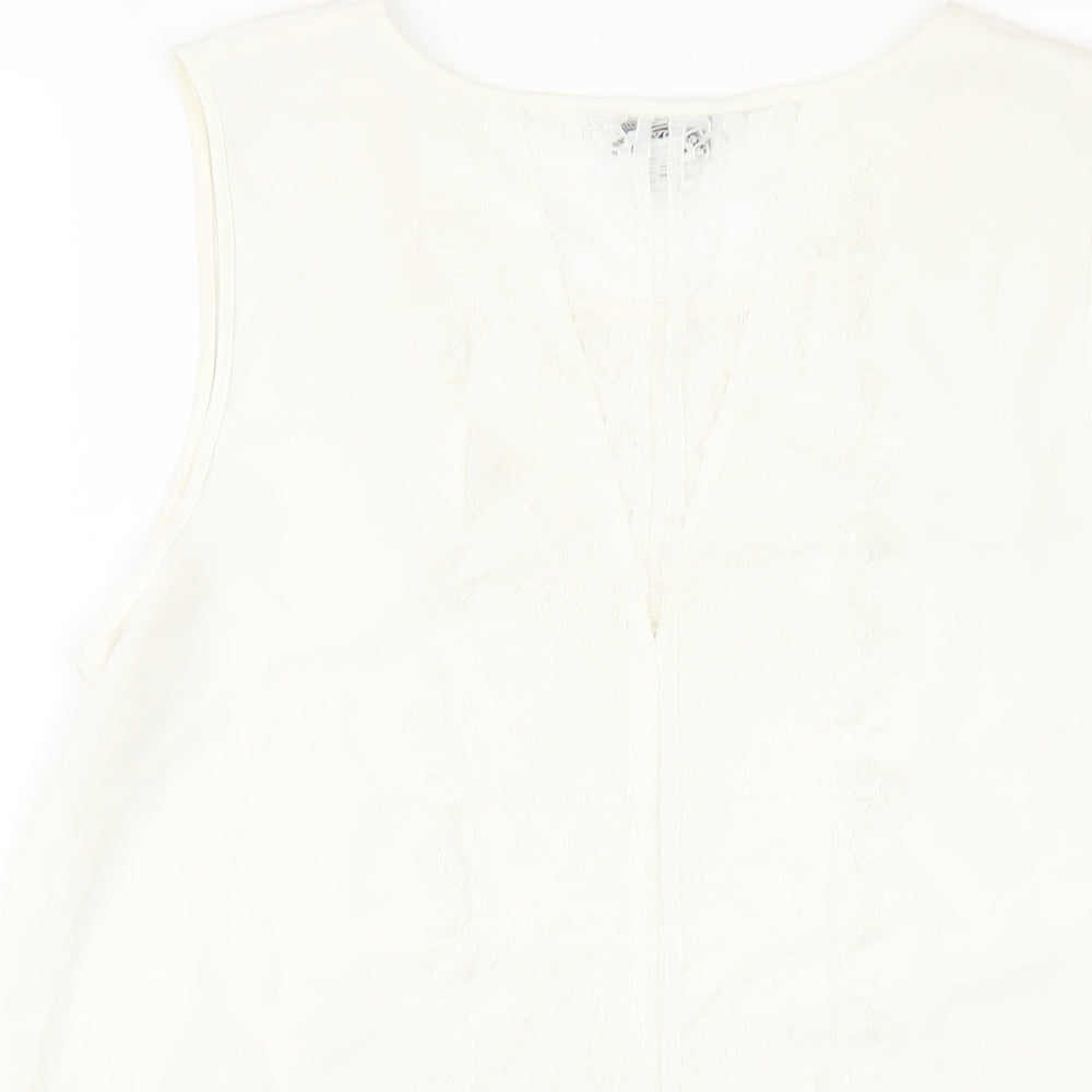 NEXT Womens Ivory Polyester Basic Tank Size 12 Round Neck