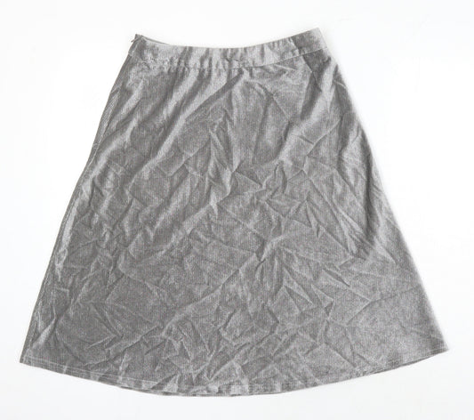 Elenza Womens Silver Herringbone Polyester A-Line Skirt Size M Zip