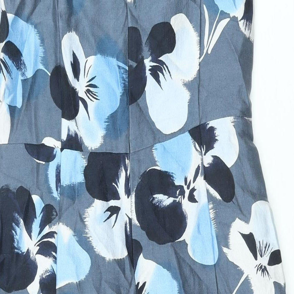 Fenn Wright Manson Womens Blue Floral Silk Pencil Dress Size 12 V-Neck Zip