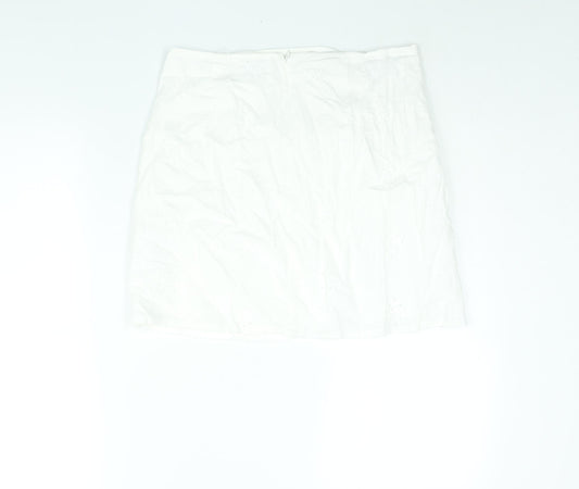 Berhska Womens White Cotton Mini Skirt Size M Zip - Ring Cut Out Emboidered