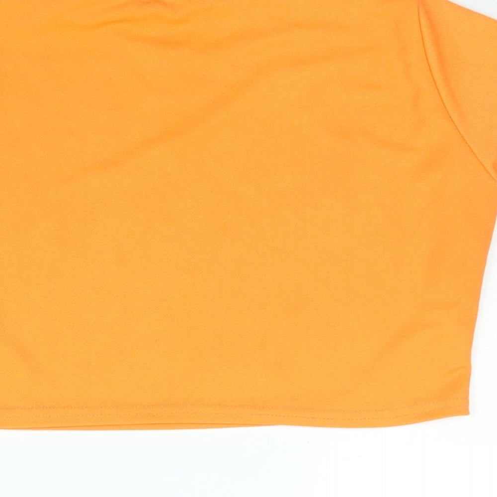 PRETTYLITTLETHING Womens Orange Polyester Cropped T-Shirt Size 12 Round Neck - Neon