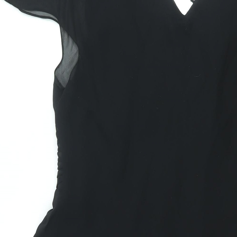Randi May Womens Black Polyester Shift Size 14 V-Neck Zip - Floral Embroidery