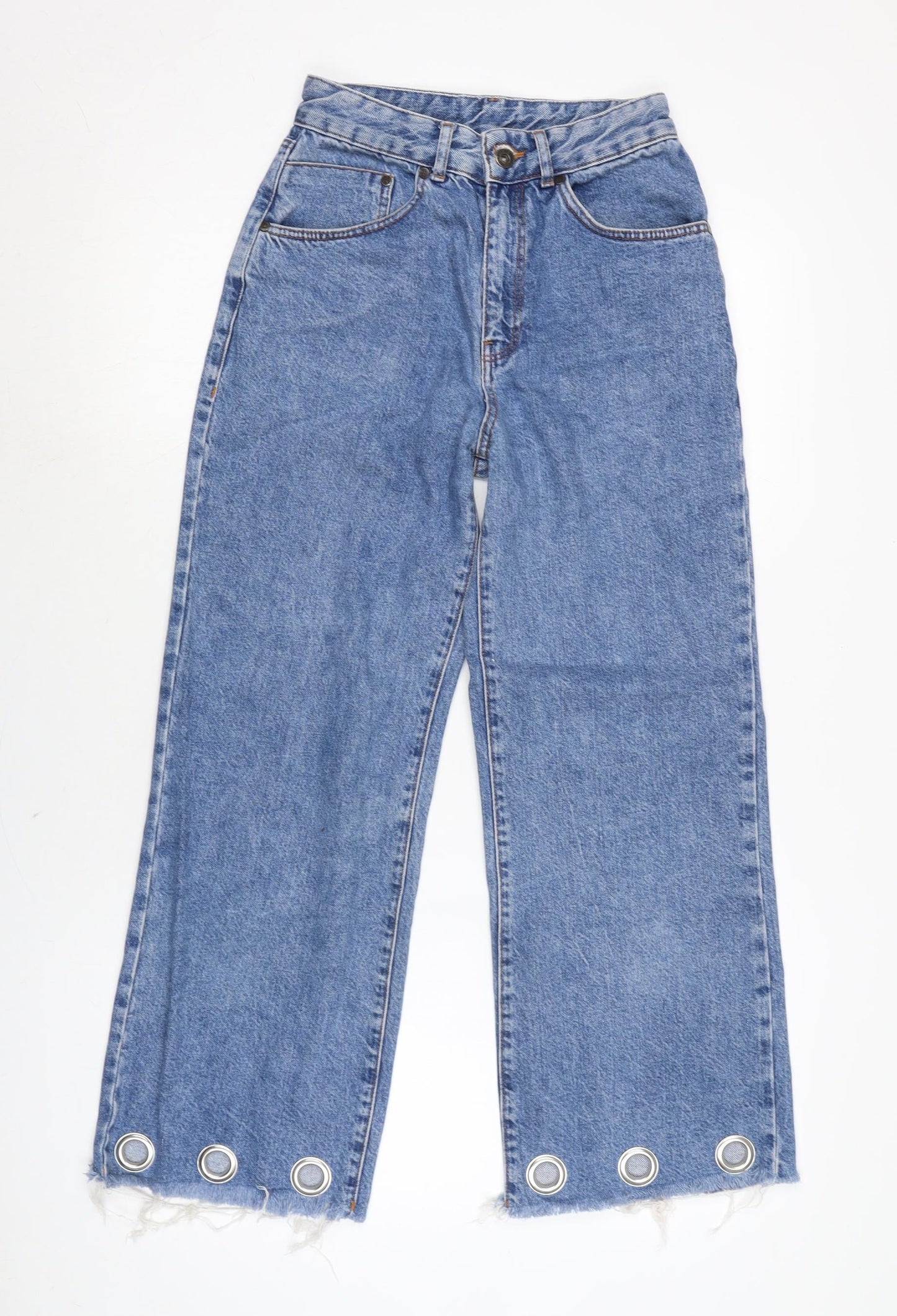 Ragged Womens Blue Cotton Wide-Leg Jeans Size 23 in L26 in Regular Zip