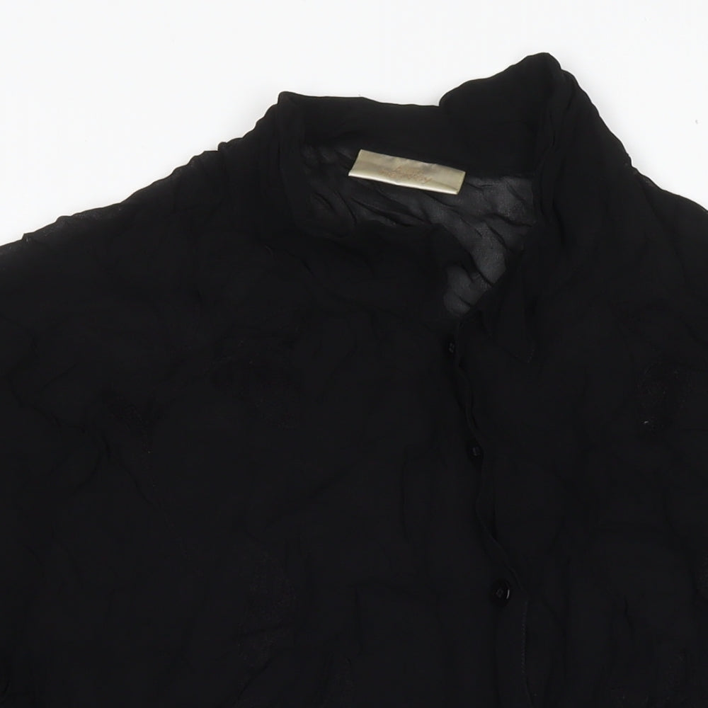 Ann Harvey Womens Black Floral Viscose Basic Button-Up Size 26 Collared - Size 26-28